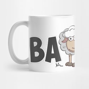 Illustration of a happy and colourful sheep and the word "ba-aa" Mug